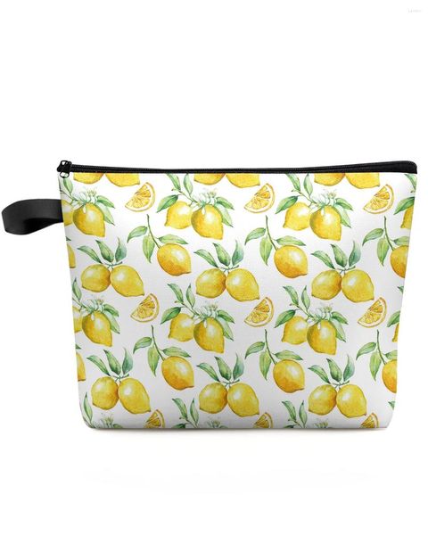 Bolsas de cosméticos aquarela Lemon Fruit branco