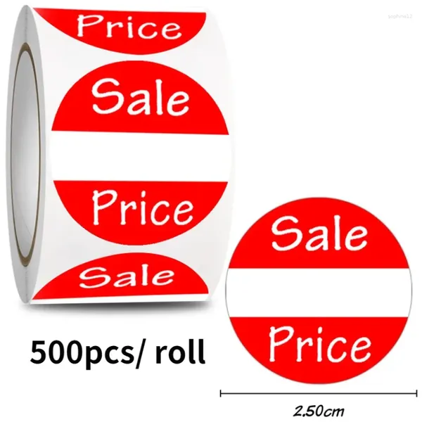 Embrulhado para presentes 500pcs de vendas vermelhas etiquetas de preços adesivos redondos de papel adesivo de papel adesivo de papel de panificação.