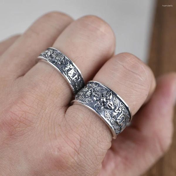Кластерные кольца S925 Серебряное кольцо винтажное ремесло мужчин из шести слов Vallang Pestle Open Thai Hand Jewelry Boutique