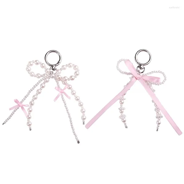 Teclados pérolas de cadeia de teclas elegantes pérolas de miçangas de arco -bowknot Keychain Butterfly Kichain for Women Girls em forma de proa