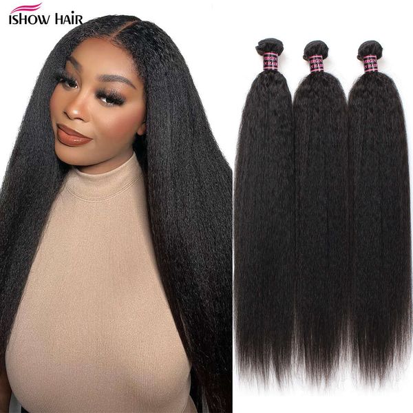 ISHOW Yaki brasileiro Kinky Straight for Women 1/3/4pcs Pacotes humanos