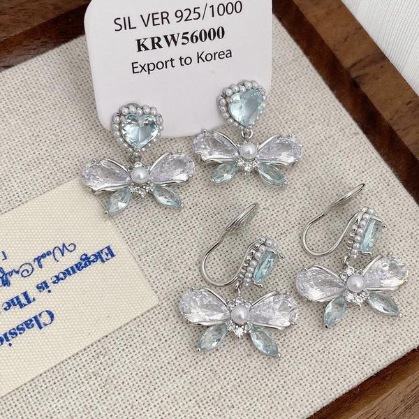 Серьги French Design Blue Love Bow Pearl Light Luxury Exquisite Drop Женская простая и романтическая катушка для комаров