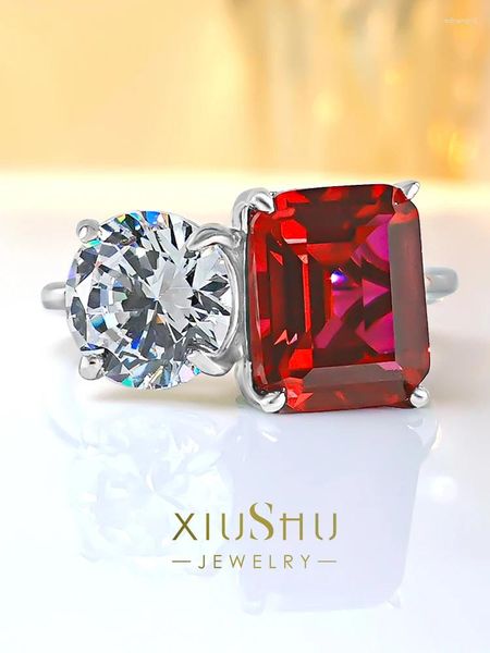 Cluster Rings Light Luxury Red Corundum Double Stone 925 Серебряное кольцо стерлингового серебряного кольца, инкрустированное универсальным и элегантным элегантными помолвками