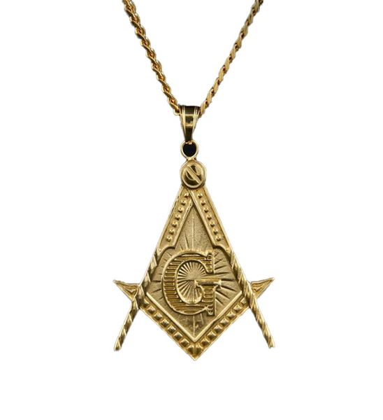 Herren Edelstahl MA Illuminati Symbol Mason Anhänger Halskette Gold mit kubanischer Kette für Männer Frauen256d202e1958841