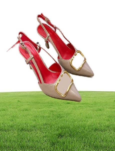 Marka kadın039s sandalet perçin yüksek topuklu 8cm stiletto kırmızı düğün gelin ayakkabıları deri metal toka tek perçin sivri seksi s6736483