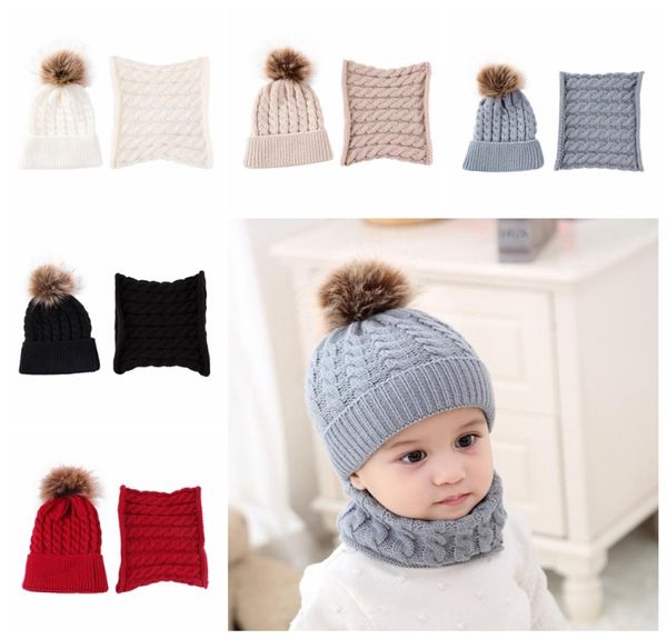 2 adet bebek Beanies Cap Set Set Bebek Çocuk Düz Renk Peluş Top Bebek Kız Kız Şapkası ve Eşarp Seti Kış Sıcak Kapakları Erkekler için Yenidoğan Hat6007837