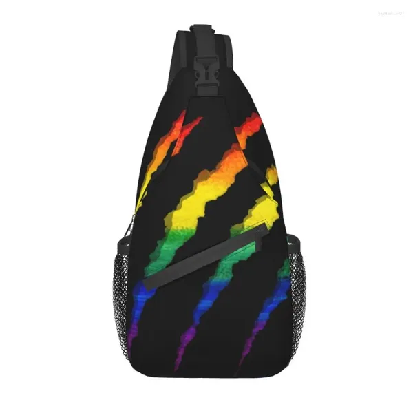 Backpack LGBT rasgado e desfiado bolsa de tórax com lésbica gay personalizada ombro de crossbody para homens que viajam Daypack