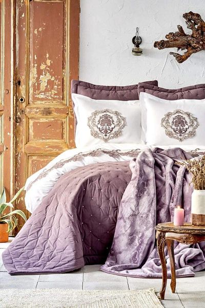 Yatak takımları karaca ev chester erik 10 adet çeyiz set-duvet kapağı: pamuklu yatak örtüsü: polyester battaniye: kutulu