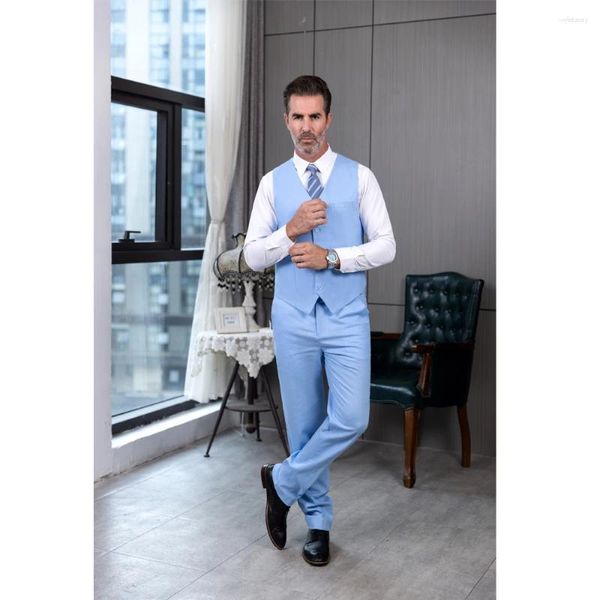 Abiti da uomo Arrivi da uomo abito da uomo in lino design da sposa da sposa a blu chiaro 2 pezzi pantaloni a petto singolo tendenza a petto di dimensioni personalizzate smoking