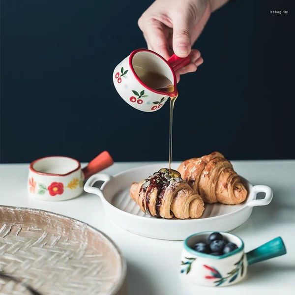 Canecas Ponto de leite cerâmica pintado à mão pode mini-xícara de acessório de café com alça de suco de comida ocidental balde