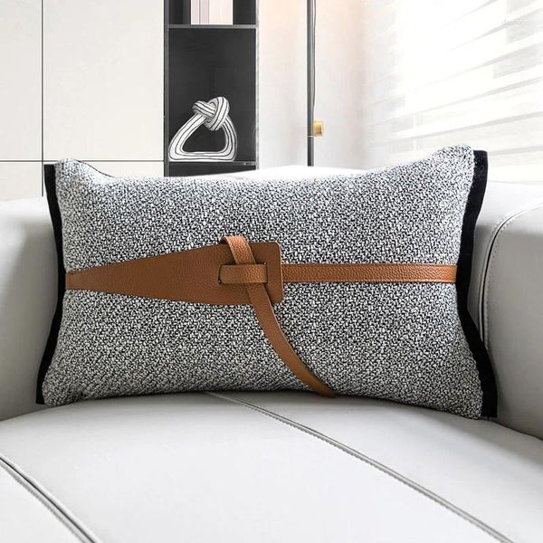 Pillow Croker Horse 30x50 cm Copertura lombare tessuto in lino in cotone con cintura in pelle arancione in stile designer in stile