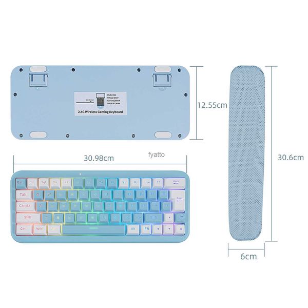 Teclados K63 Carregamento sem fio 2.4g Teclado luminoso e mouse com descanso de mão Múltiplos modos de luz de fundo H240412