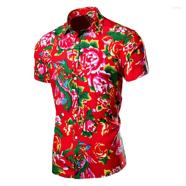 Camisas casuais masculinas nordeste de design de flores de verão camisa de manga curta tops chineses tops tends streetwear masculino roupas