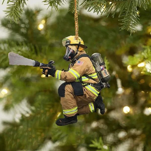 Dekorative Figuren kreativer Feuerwehrmann Auto Anhänger Weihnachtsbaumdekor