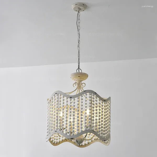 Lustres brancos iluminação de lustre de madeira francesa Nórdica Suspensa Lustre Antigo Europeu no Nursery Bedroom da Cozinha