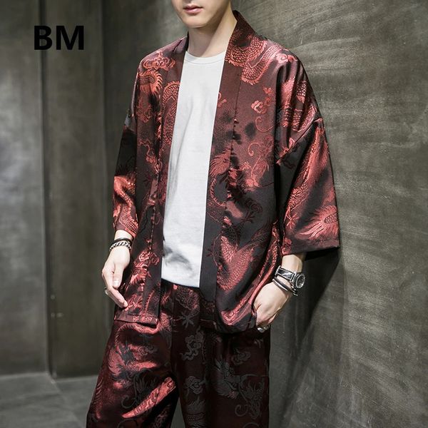 Abito in stile cinese Dragon Modello ricamo di abbigliamento per crema solare casual di dimensioni Ancient Cardigan Hanfu Pantaloni sottili uomini 240412