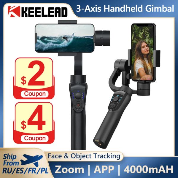 Gimbal Keelead 3Axis Handheld Gimbal Stabilizer S5b para iPhone 11 12 xs XR GoPro Câmera de ação carregamento para smartphone zoom Control