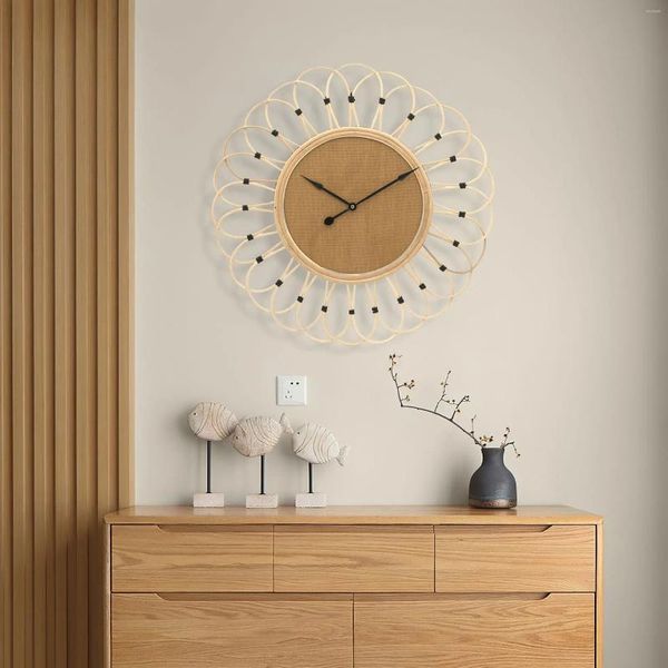 Orologi da parete cinese fatti a mano Rattan che tesse il cronometro silenzioso creativo orologio moderno soggiorno minimalista in casa