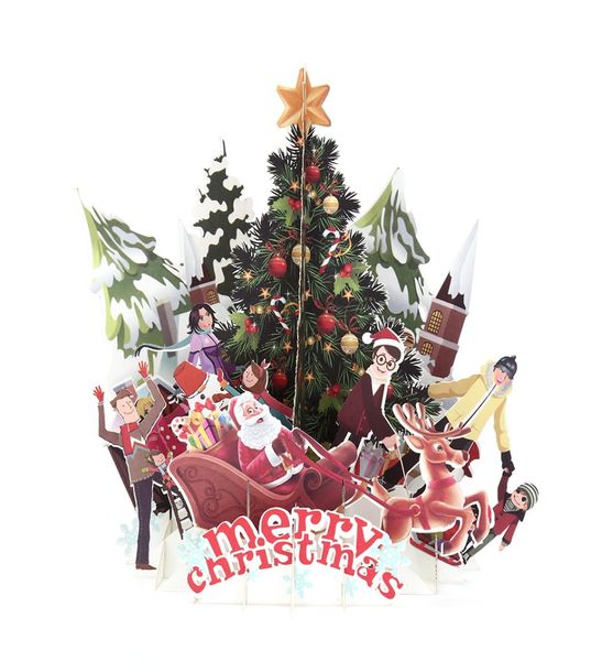 3D Up Kartlar Mutlu Noeller Origami Kağıt Lazer Kesme Kartpostalları Hediye Tebrik Kartları El Yapımı Boş Renkli Noel Tree3055336