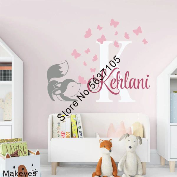 Aufkleber Makeyes Kindergarten Fuchs Wandaufkleber benutzerdefinierter Name Baby Wandtastatur Vinyl Kinder Zimmer Home Wallpaper Personalisierte Name Tier Q868