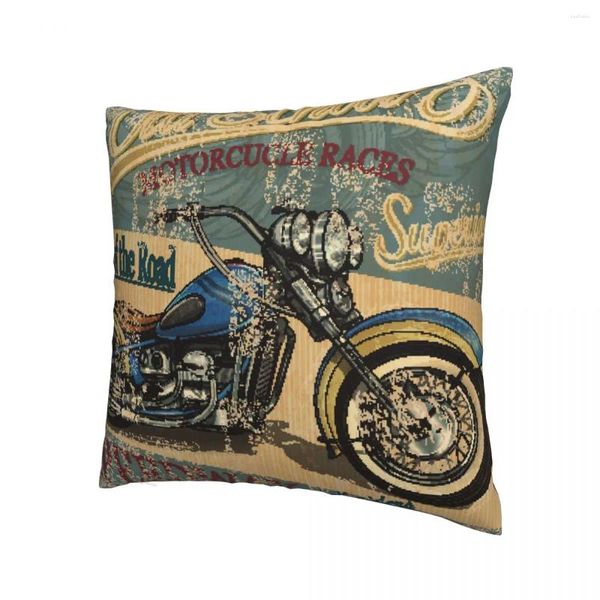 Travesseiro Retro Motorcycle Prophcase Capa de poliéster impressa Carro de corrida decorativo Caixa legal Casa com zíper 45x45cm