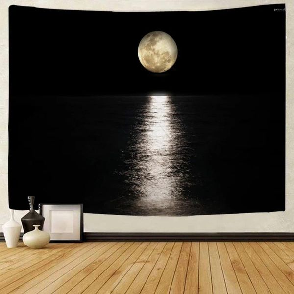 Taquestres Stary Sky Tapestry Decoração Moon Night Night Paisagem Impressão da parede pendurada sala de estar quarto cobertor de arte