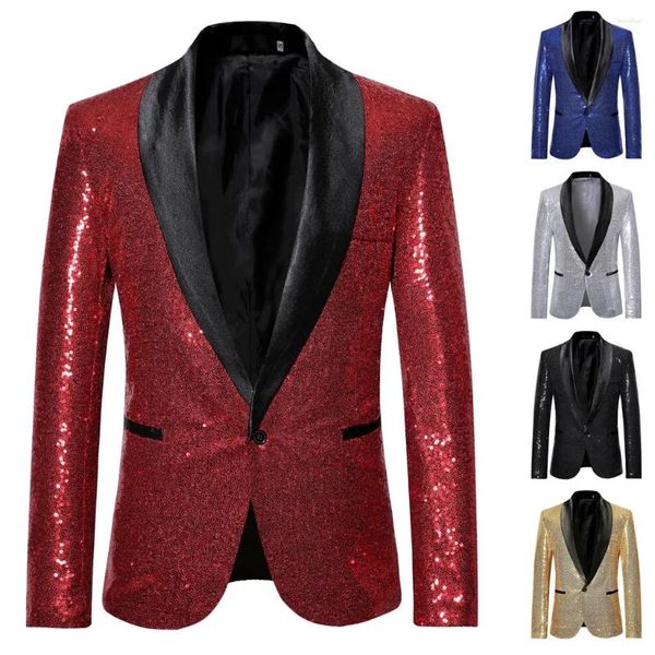 Erkekler Altın Parlak Erkekler Blazers Ceket Sapırları Şık DJ Club Mezuniyet Mezuniyet Katı Takım Blazer Stage Party Düğün Düğün Ropa Hombre