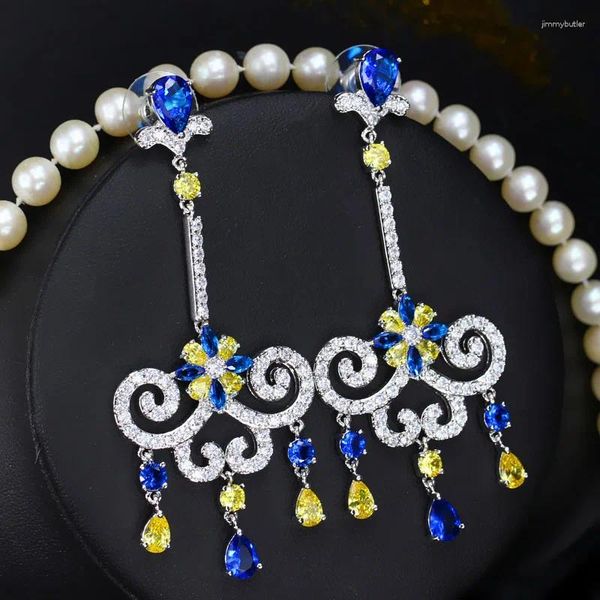 Dangle Ohrringe Dreigraces Vintage Quasten Hochzeit Schmuck Luxus Royalblau gelb CZ Kristall langes Engagement für Frauen ER239