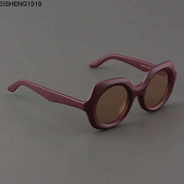 Óculos de sol Moda para mulheres redondos de acetato redondo óculos vermelhos foscos homens artesanais polarizados