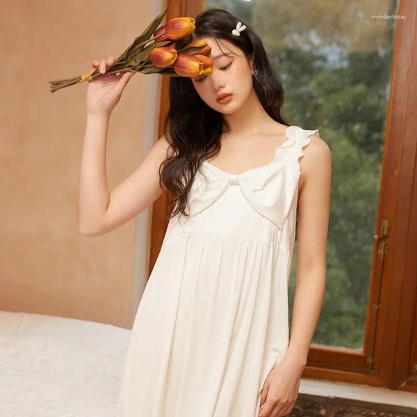 Frauen Nachtwäsche Frauen süße Bogen gegen Nackenhülle Nachtkleid Sommer reiner modaler Nachthemd sexy weiße Spitze Nachthemd Prinzessin Nachtwäsche