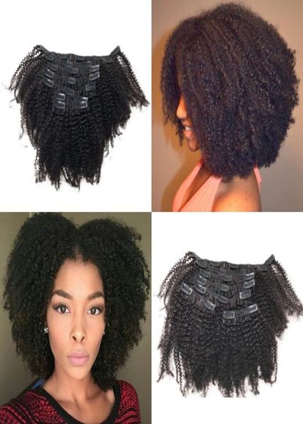 Clipe cacheado afro afro -americano em extensões de cabelo humano 7pclot Malaysian clip ins fdshine4210145