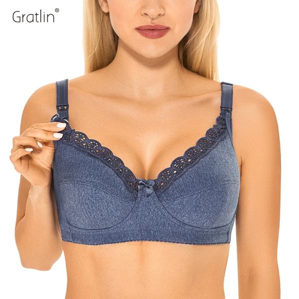 Kleider Gratlin Lace Spitze plus Größe Baumwolle Wireless Mutterschaftsbra zum Stillen von Dessous für schwangere Frauen