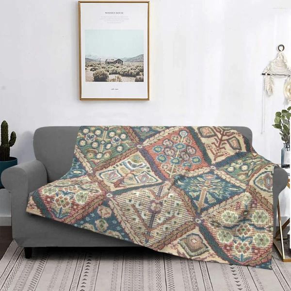 Одеяла богемная плавная коралловая флисовая плюшевая шлюш -печатная винтажная геометрическая воздухопроницаем