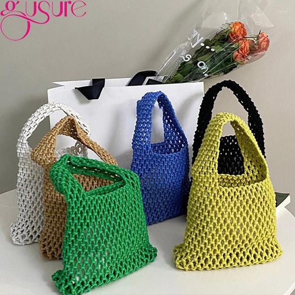 Bolsas de noite Gusure simples bolsa de ombro de ombro feminino Summer praia Viagem Shopper Tote Mesh Mesh Rape Straw Net Ladies Bolsas