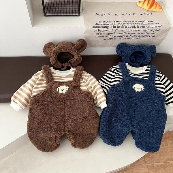 Hundebekleidung Baby Winter Kleidung Bodysuit geborener Jungen Super süßer Welpe Cartoon Strampler mit Samtriemenhose