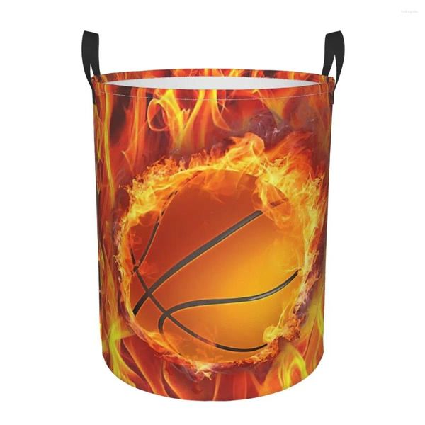 Wäschetaschen Red Flames Basketball Schmutziger Korb wasserdichte Heimatorganisator Kleidung Kinder Spielzeug Aufbewahrung