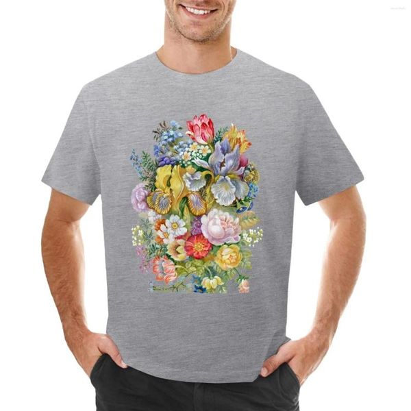 Tampo masculino Tops Flower Bouquet T-shirt Summer Top Korean Fashion Roupos Vintage Men Workout Shirt