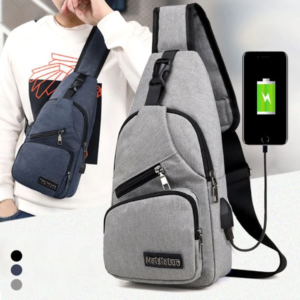 Bolsa de estilingue de carregamento USB para homens ombros casuais ombro crossbody masculino anti -roubo Multifunction Bags Man Sports Travel Pack 240402