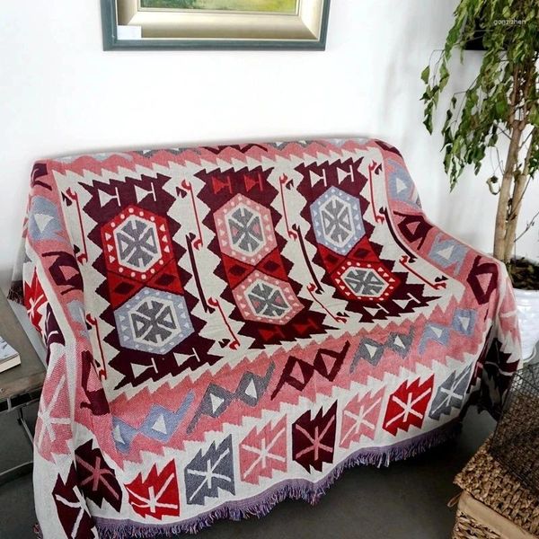 Coperte divano rosa europeo throw cotone coperta in cotone a maglia con geometria della nappe del letto bohémien decorazioni per la casa