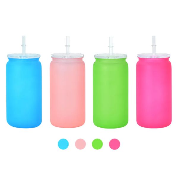 16 once di bpa BPA Acrilico Libbey in plastica con barattolo di muratore di paglia tazza a parete singola a 4 colori tazze per lettine di birra per la tazza di succo di stampa dtf UV 0442