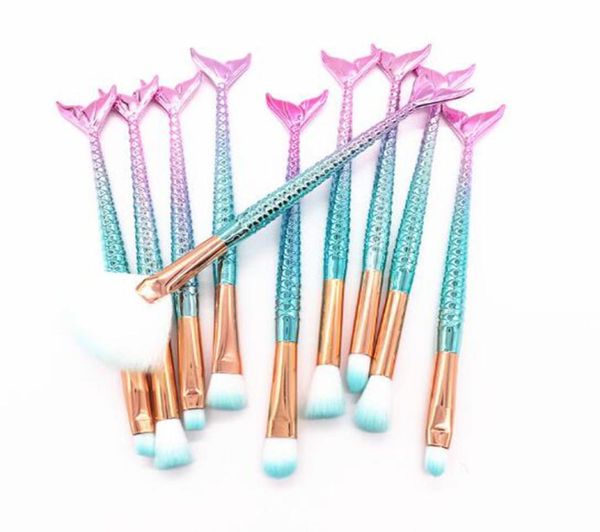 2022 NUOVO STHEY Mermaid Professional Makeup Brush Spazzole Set di pennelli per ciglia Honeshadow Brush Sponge 10pieces Tools5019304