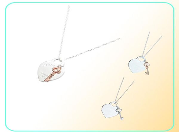 Сердечное и ключевое ожерелье для женщин 925 Серебряные серебряные роскошные украшения подарки Co Drop 2203301920124