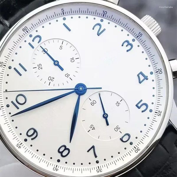 Armbanduhren Luxus hochwertige Herren Automatische mechanische Bewegung Portugusse Leder Uhren Business Black White Armbandwatch 43mm