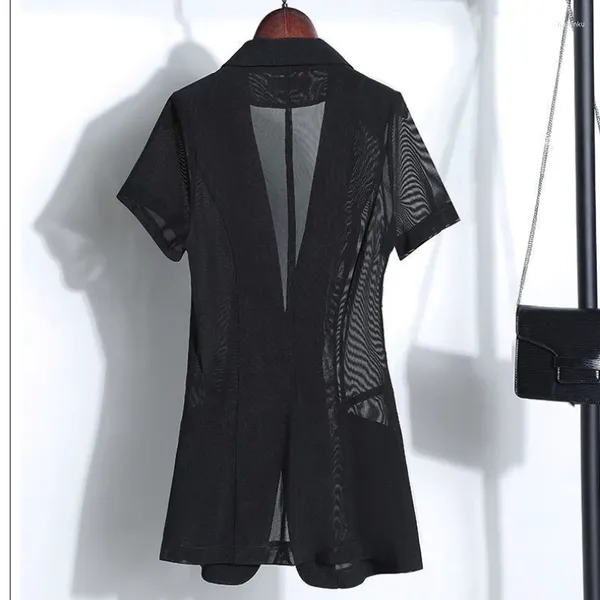 Ternos femininos Terno de manga curta Mulheres verão preto blazer blazer de escritório jaqueta mulher ladra blusa fina coreana casaco de moda xale