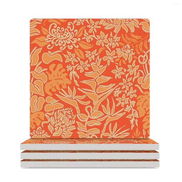 TABELA MATS KAUAI MORNEIANA Protea Floral - Coasters de cerâmica de mamão (quadrado) para cerâmica Stand Stand Christmas