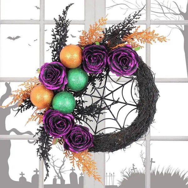 Dekorative Blumen Halloween Kranz Dekorationen LED -Türkränze wiederverwendbares Licht für Wandfenster