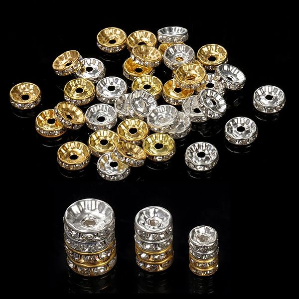 100pcs 46810mm Silto de prata ouro rondelles contas de cristal redondo contas espaçadoras soltas para jóias que produzem acessórios DIY 240408