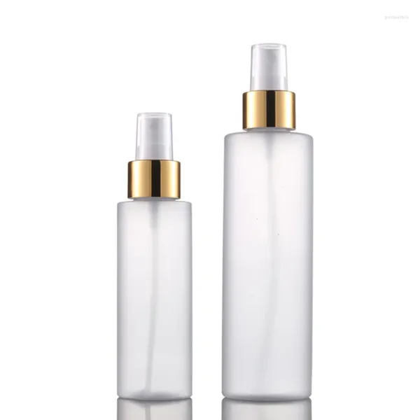 Garrafas de armazenamento 20pcs/lote Frost Pet Plastic Bottle 100ml 200ml de anel de ouro bomba de atomizador de spray cosmético Pacote de embalagem recarregável