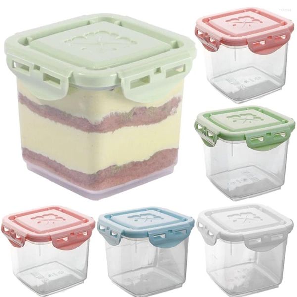 Garrafas de armazenamento Caixa de sobremesa reutilizável de jarra de bolo quadrado transparente com pompa de sorvete selada com cream cheese recipiente de refrigerador frutas vegetais frescos