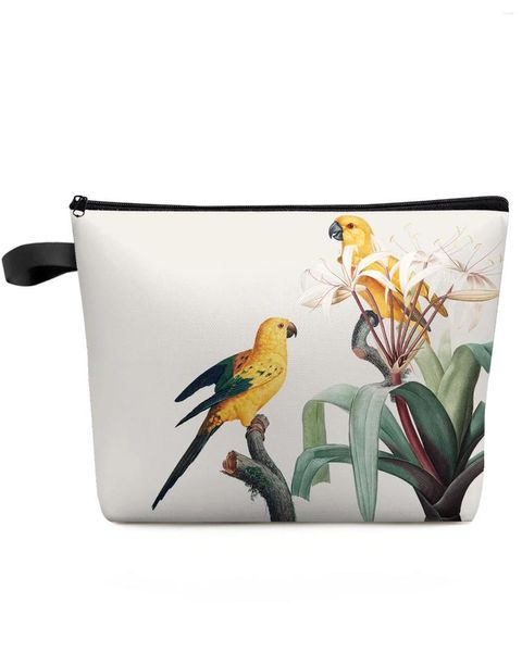 Bolsas de cosméticos Retro Flower Bird Parrot Maquiagem bolsa de maquiagem Travel Bolsa Essential